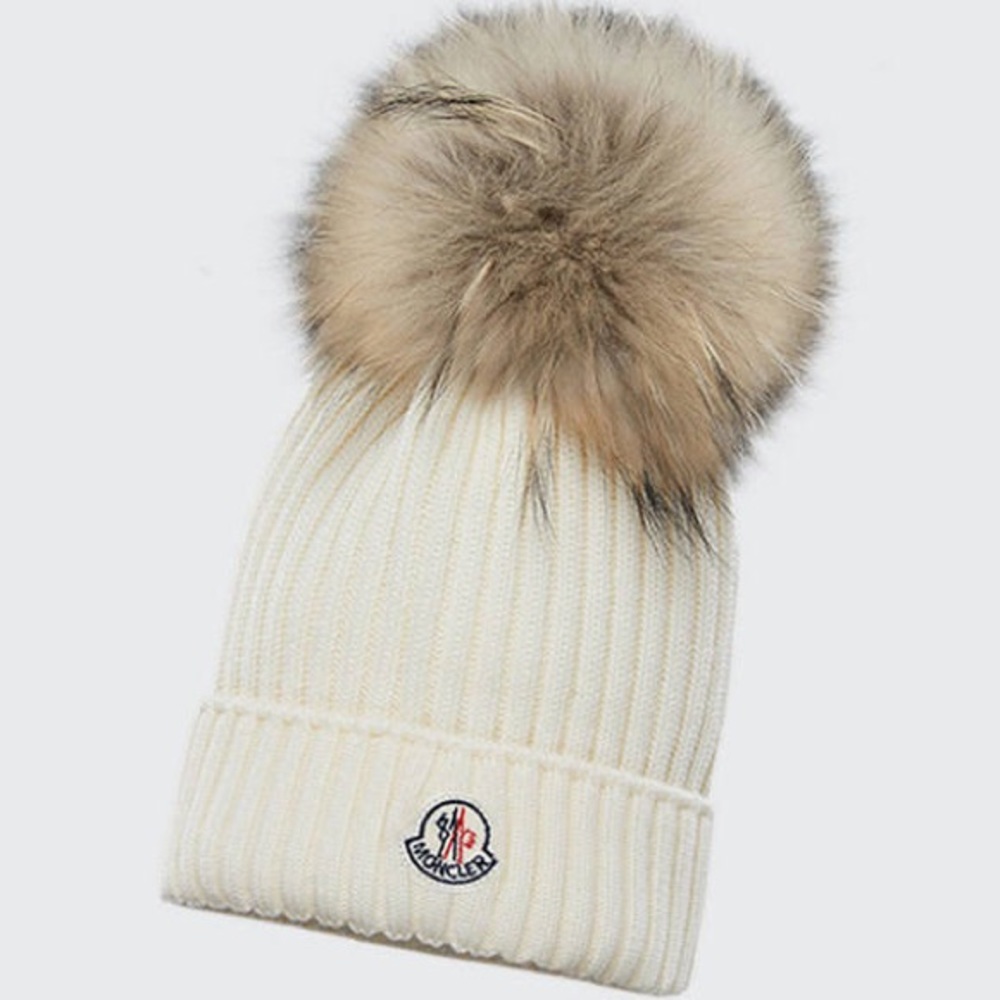 Moncler Wool Hat Beanie with Maxi Pompom Cream